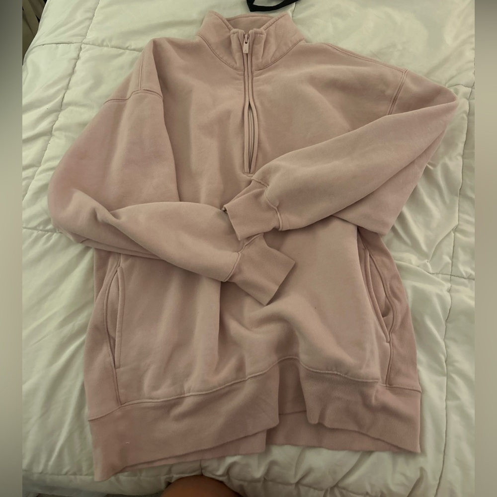 Aritzia Cozy Sweatfleece Bow Pink Quarter-Zip